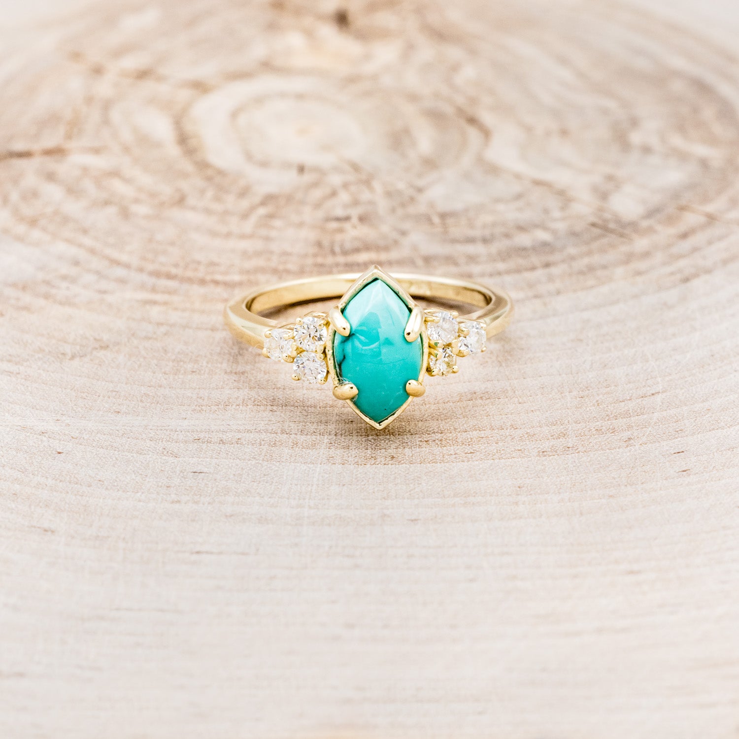 "RAYA" - MARQUISE TURQUOISE ENGAGEMENT RING WITH DIAMOND ACCENTS & CHRYSOCOLLA RING GUARD-10