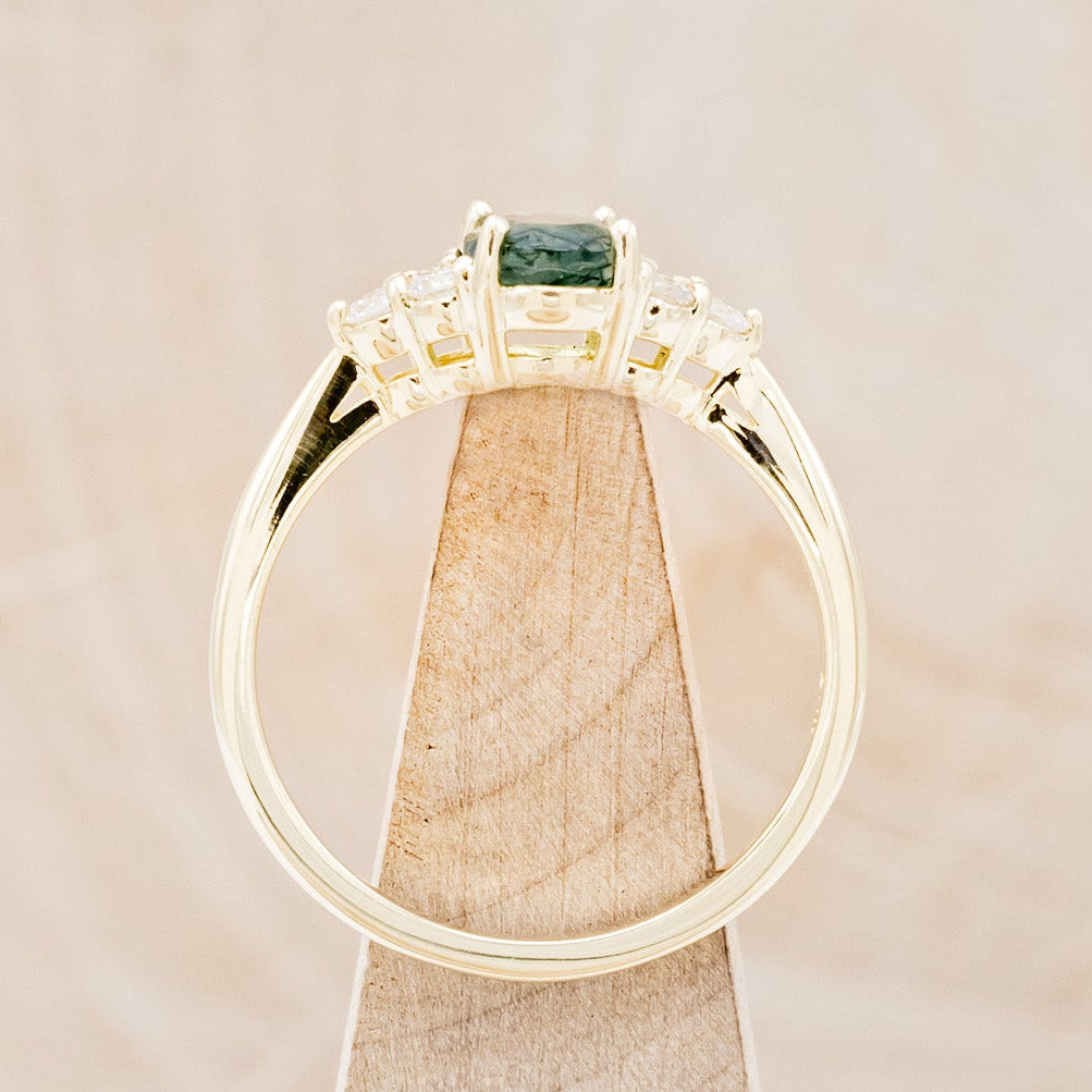"RHEA" - OVAL MOSS AGATE ENGAGEMENT RING WITH DIAMOND ACCENTS-6