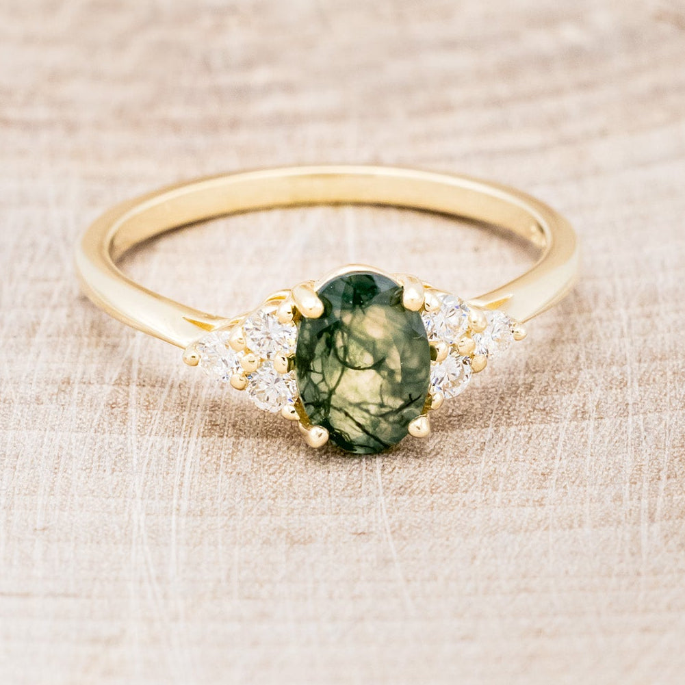 "RHEA" - OVAL MOSS AGATE ENGAGEMENT RING WITH DIAMOND ACCENTS-4