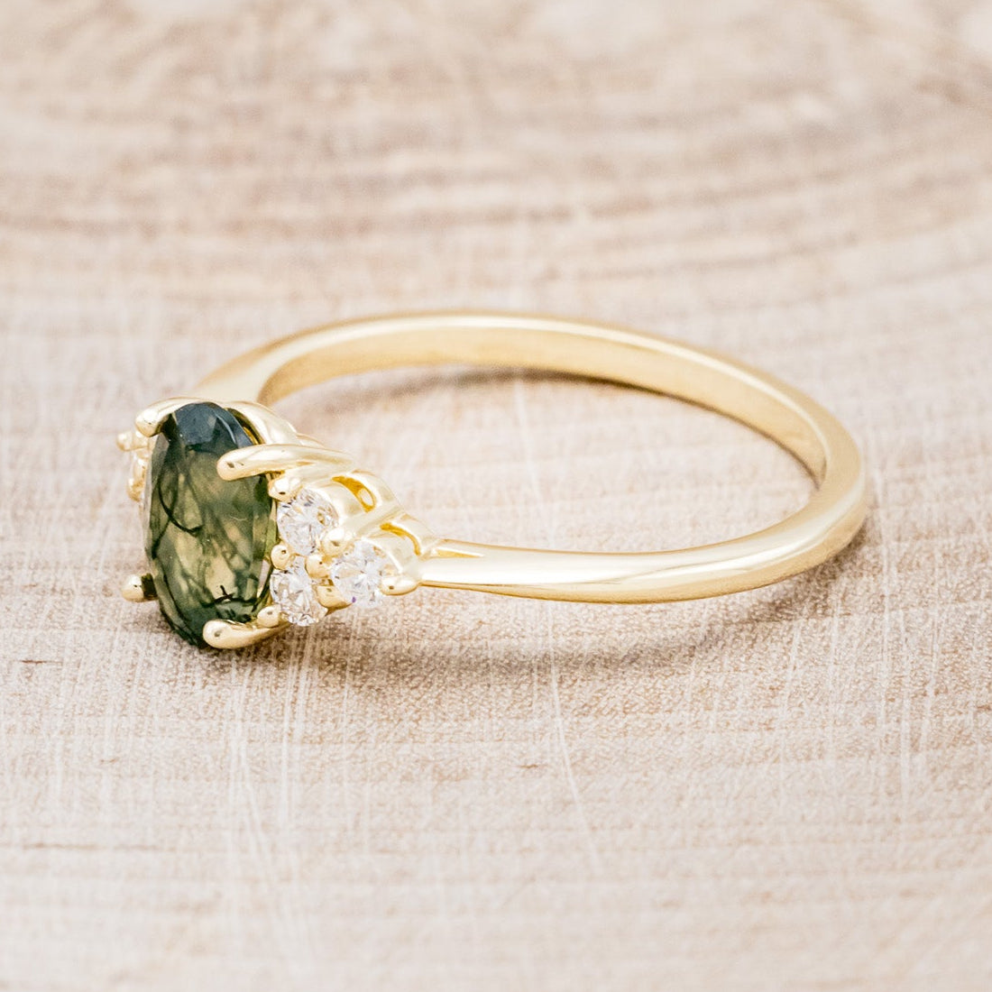 "RHEA" - OVAL MOSS AGATE ENGAGEMENT RING WITH DIAMOND ACCENTS-3
