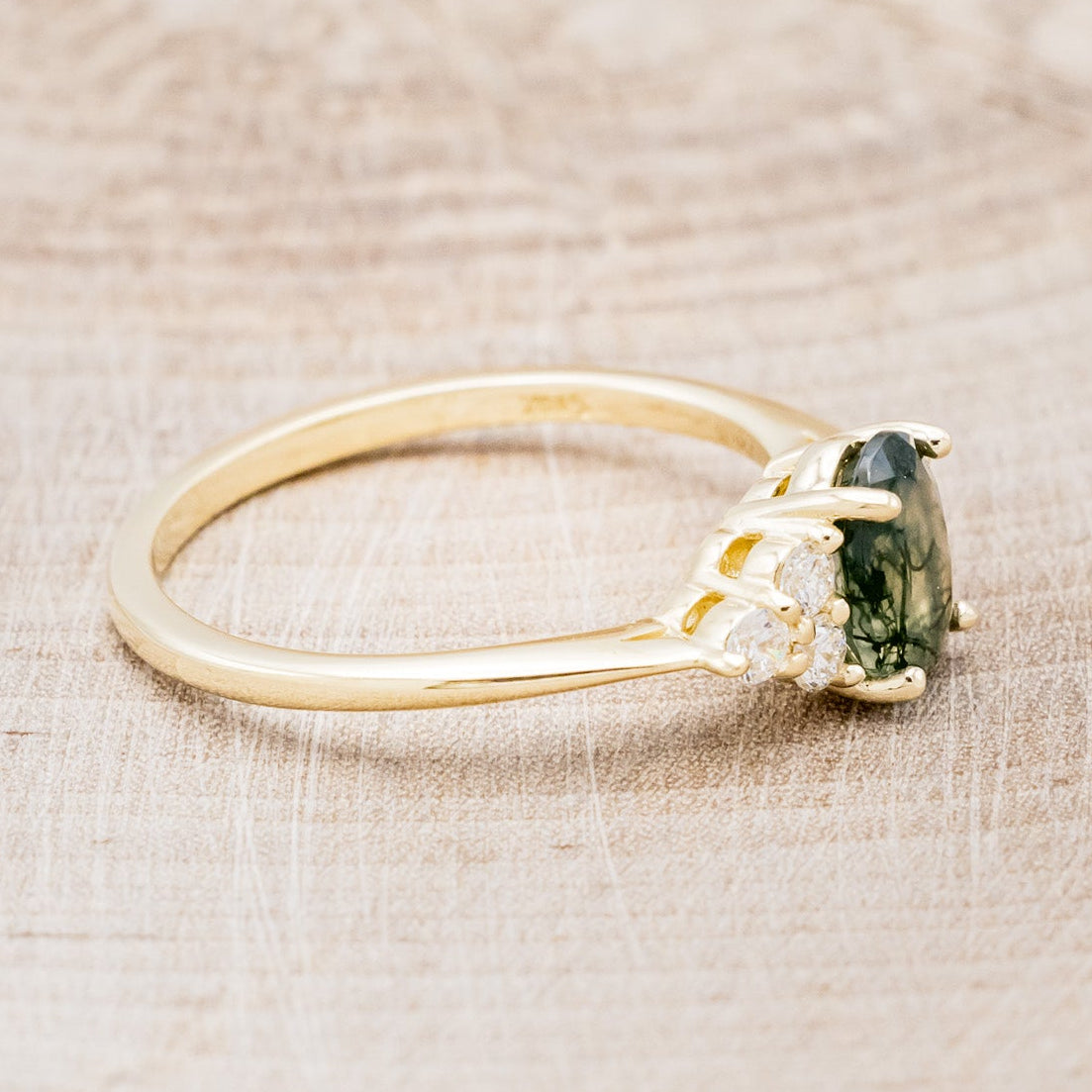 "RHEA" - OVAL MOSS AGATE ENGAGEMENT RING WITH DIAMOND ACCENTS-2
