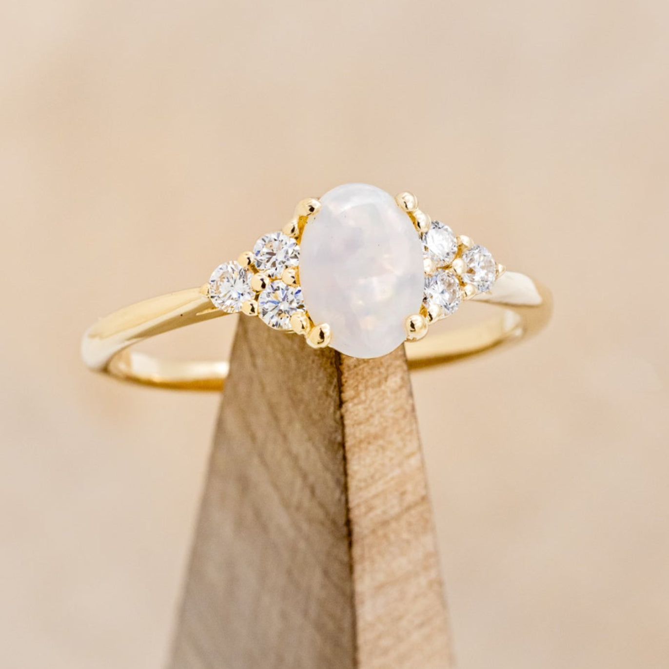"RHEA" - OVAL WHITE OPAL ENGAGEMENT RING WITH DIAMOND ACCENTS-7