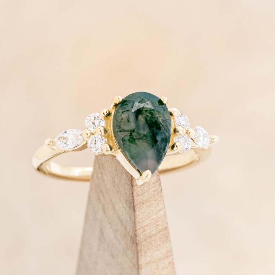 "SAGE" - PEAR-SHAPED MOSS AGATE ENGAGEMENT RING WITH DIAMOND ACCENTS-13