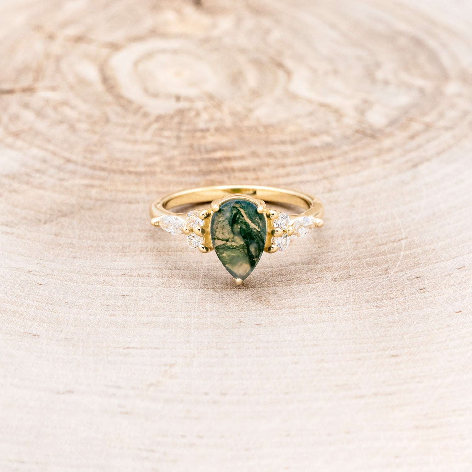 "SAGE" - PEAR-SHAPED MOSS AGATE ENGAGEMENT RING WITH DIAMOND ACCENTS-16