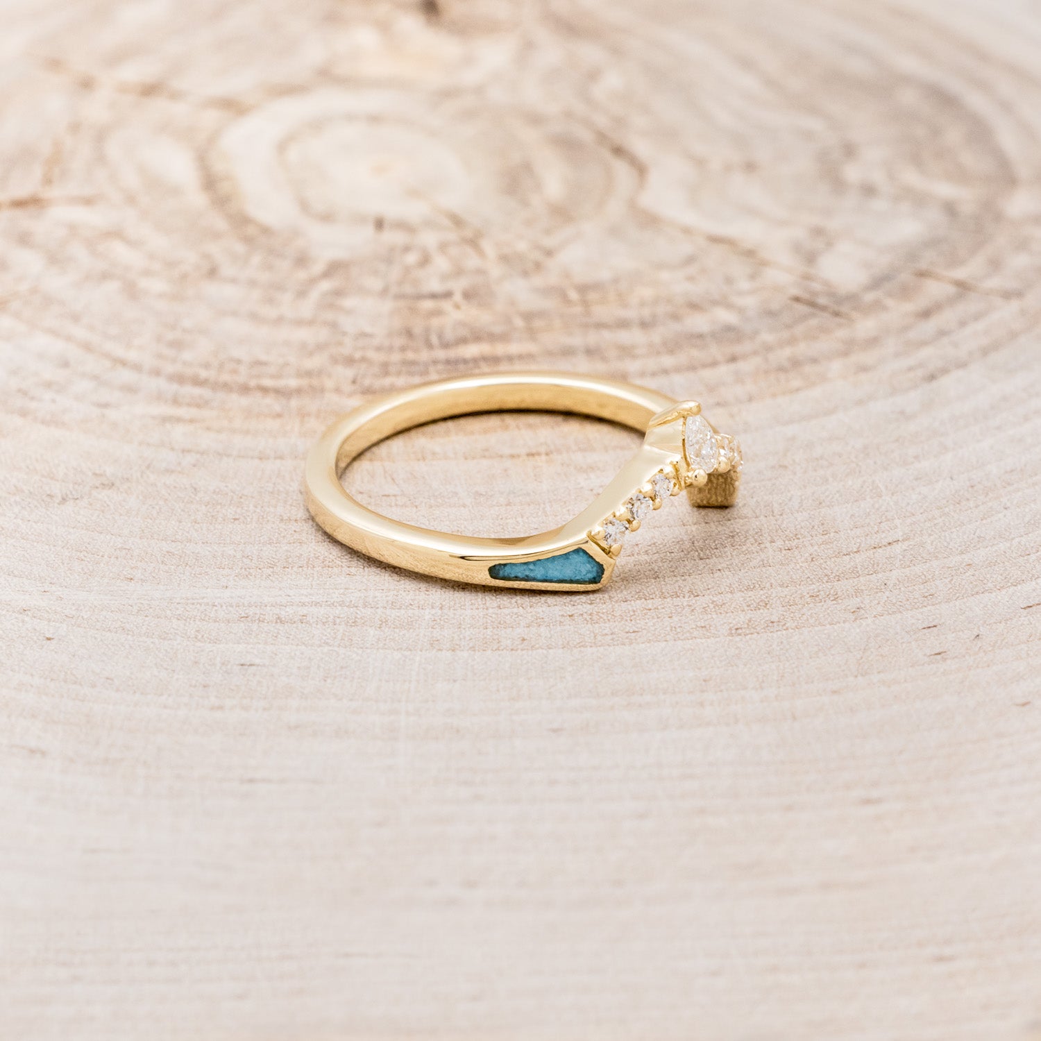 "SAMA" - TURQUOISE CONTOURED WEDDING BAND WITH DIAMOND ACCENTS-8