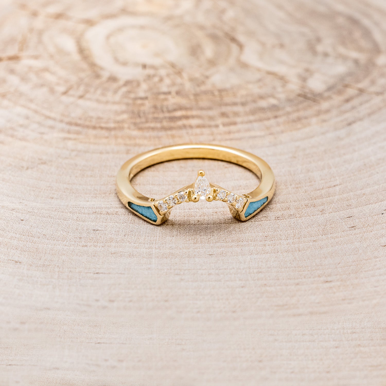 "SAMA" - TURQUOISE CONTOURED WEDDING BAND WITH DIAMOND ACCENTS-10