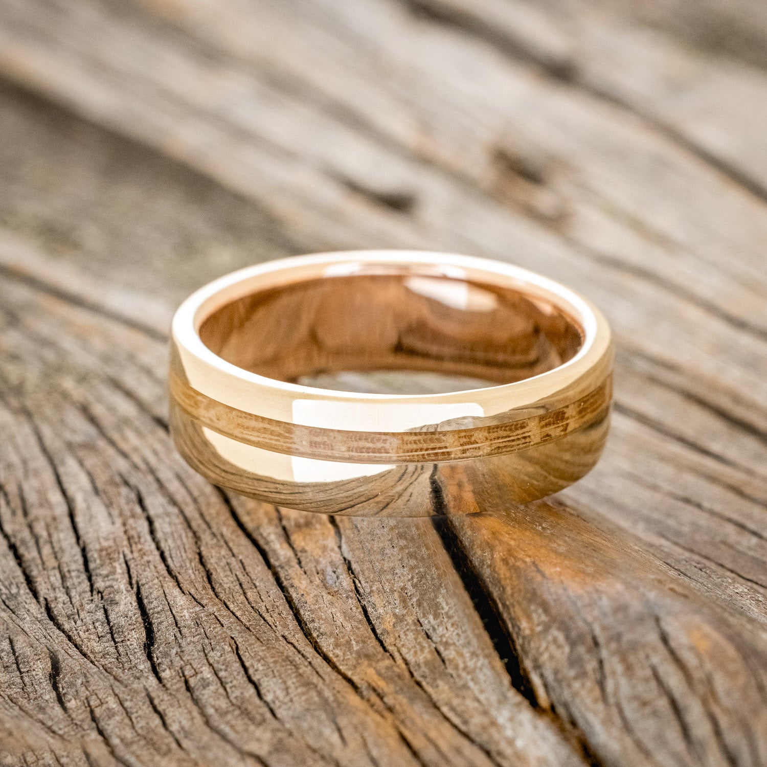 "VERTIGO" - OFFSET WHISKEY BARREL OAK WEDDING BAND-18