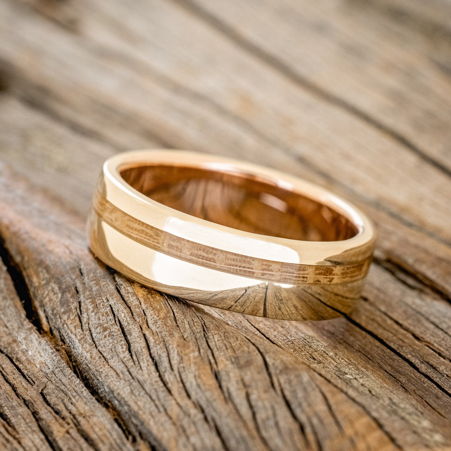 "VERTIGO" - OFFSET WHISKEY BARREL OAK WEDDING BAND-17