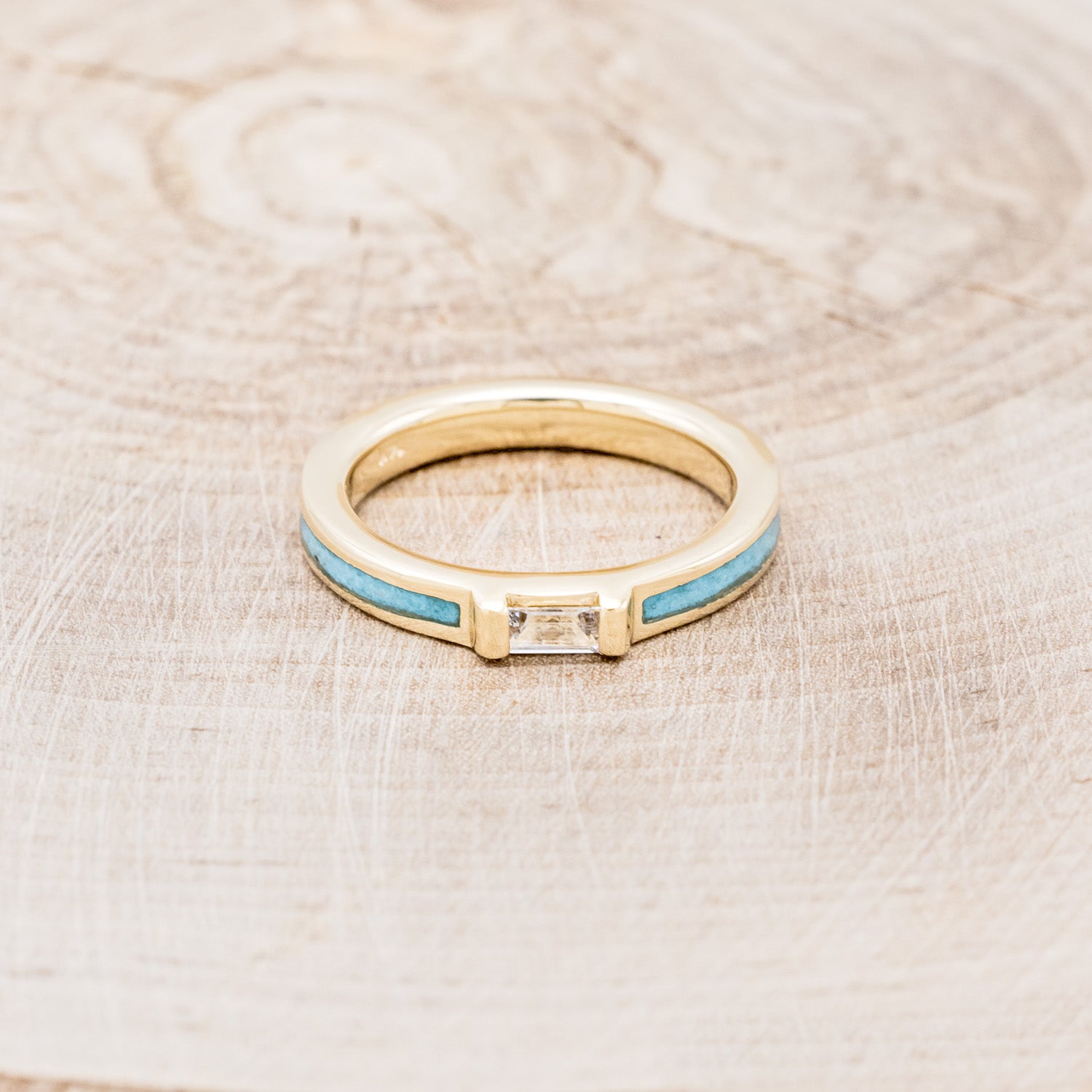 WHITE SAPPHIRE WEDDING BAND WITH TURQUOISE INLAYS-10