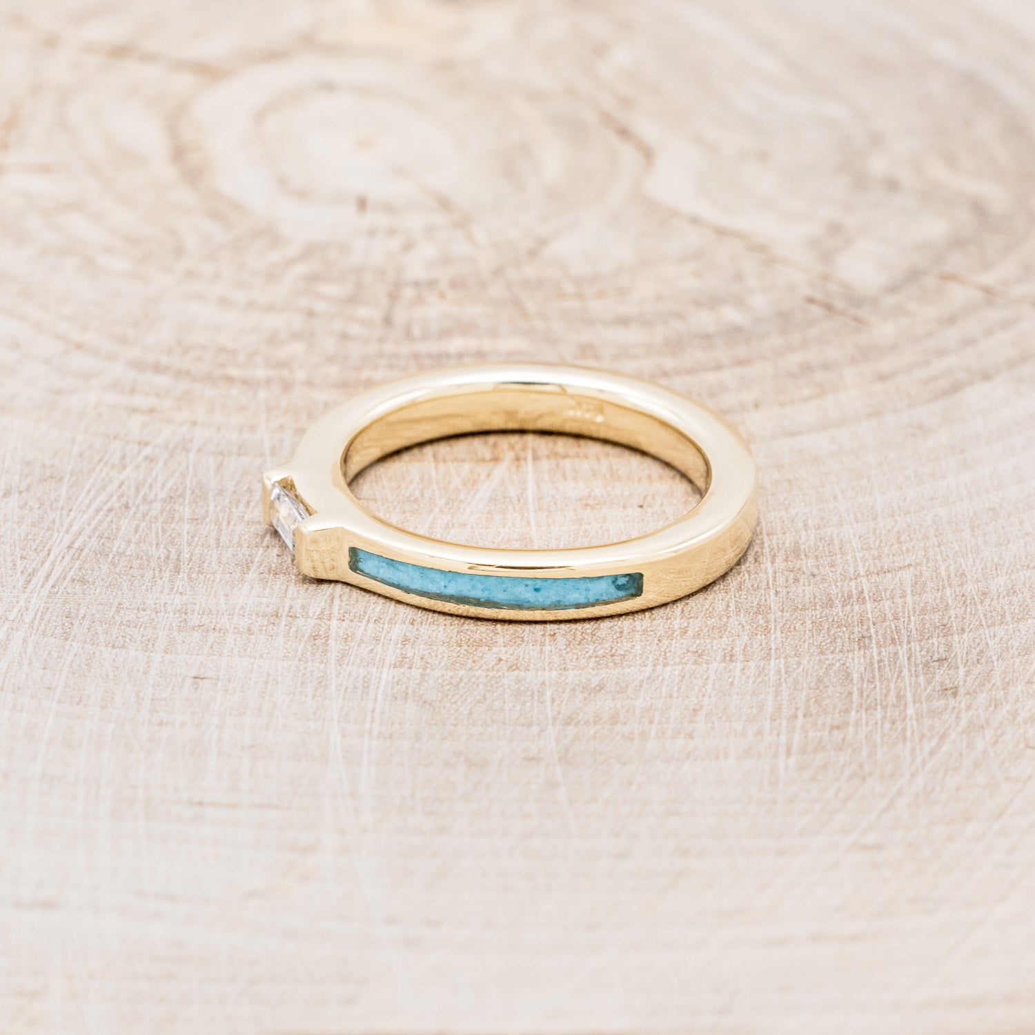 WHITE SAPPHIRE WEDDING BAND WITH TURQUOISE INLAYS-9