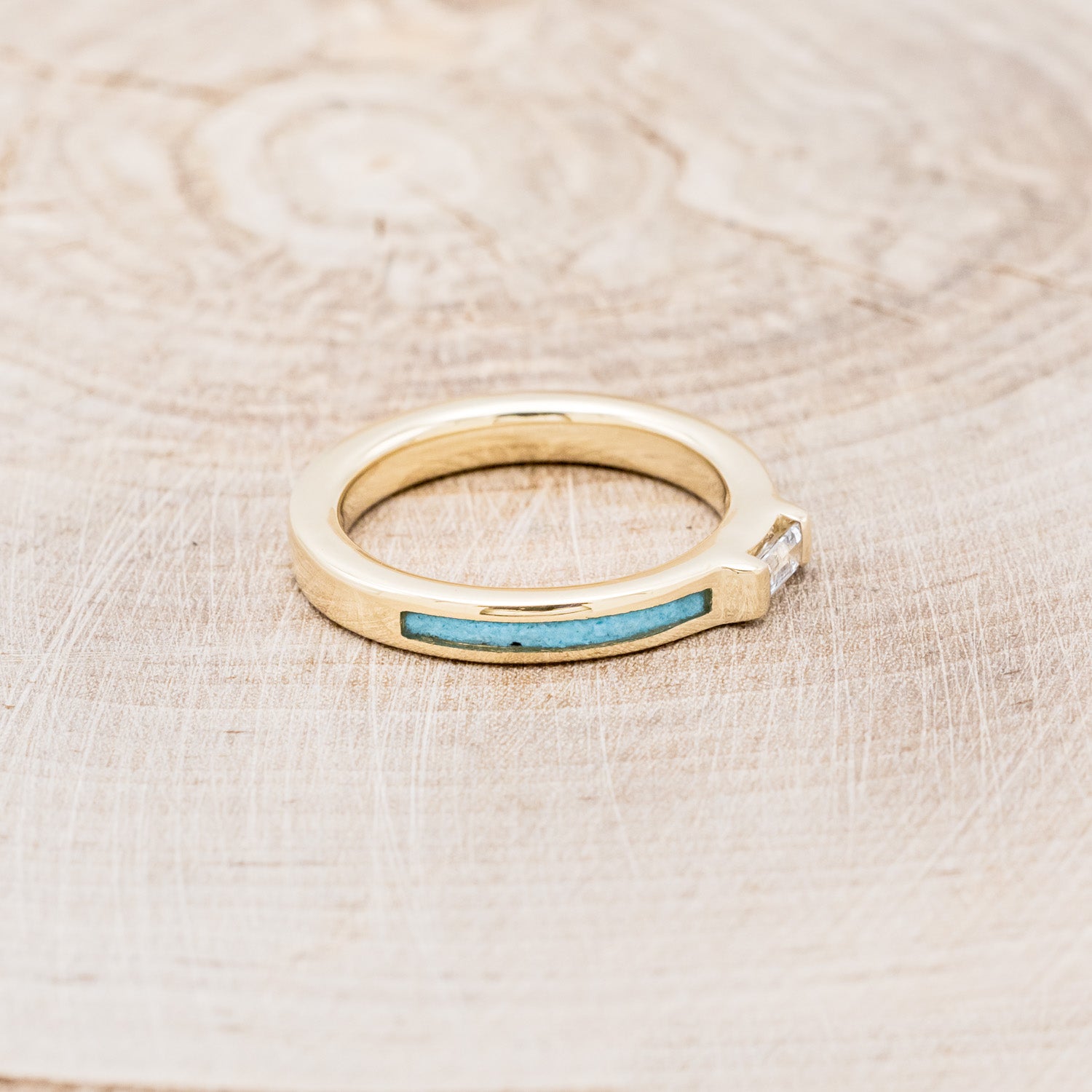 WHITE SAPPHIRE WEDDING BAND WITH TURQUOISE INLAYS-8