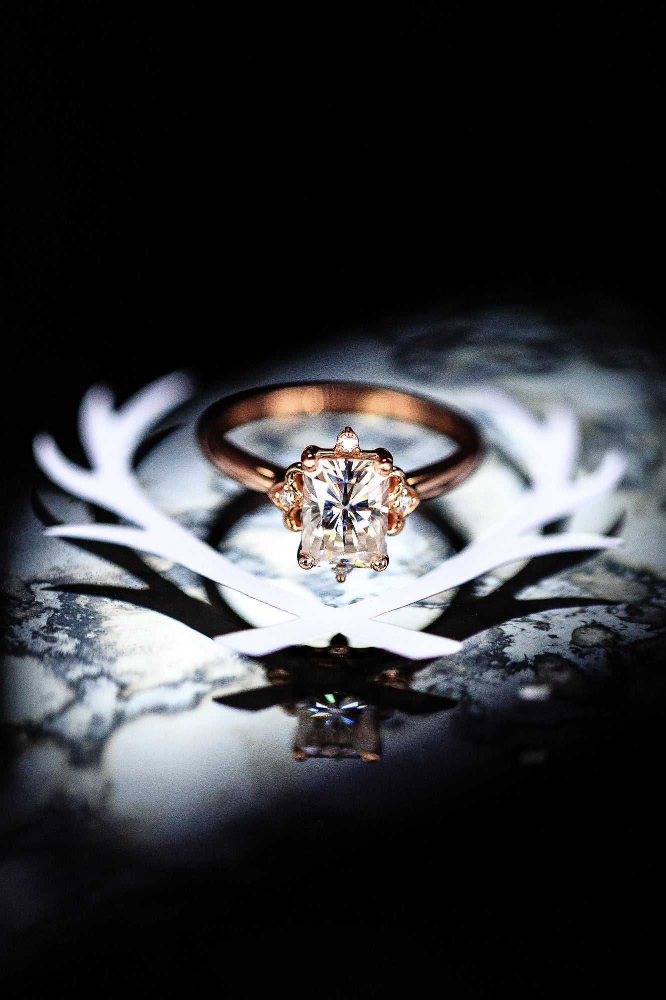 "ZELLA" - EMERALD CUT MOISSANITE ENGAGEMENT RING WITH DIAMOND ACCENTS-9