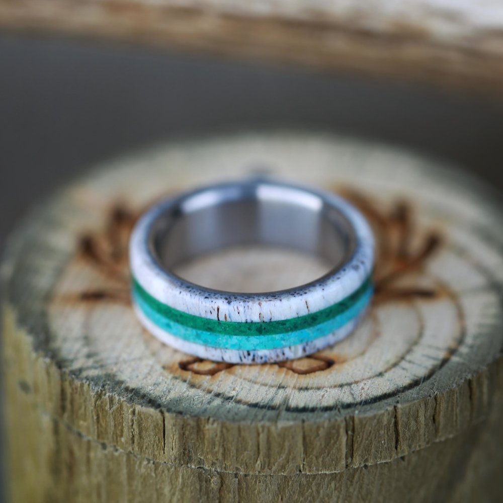 "CANYON" - MALACHITE, ANTLER & TURQUOISE WEDDING BAND-5