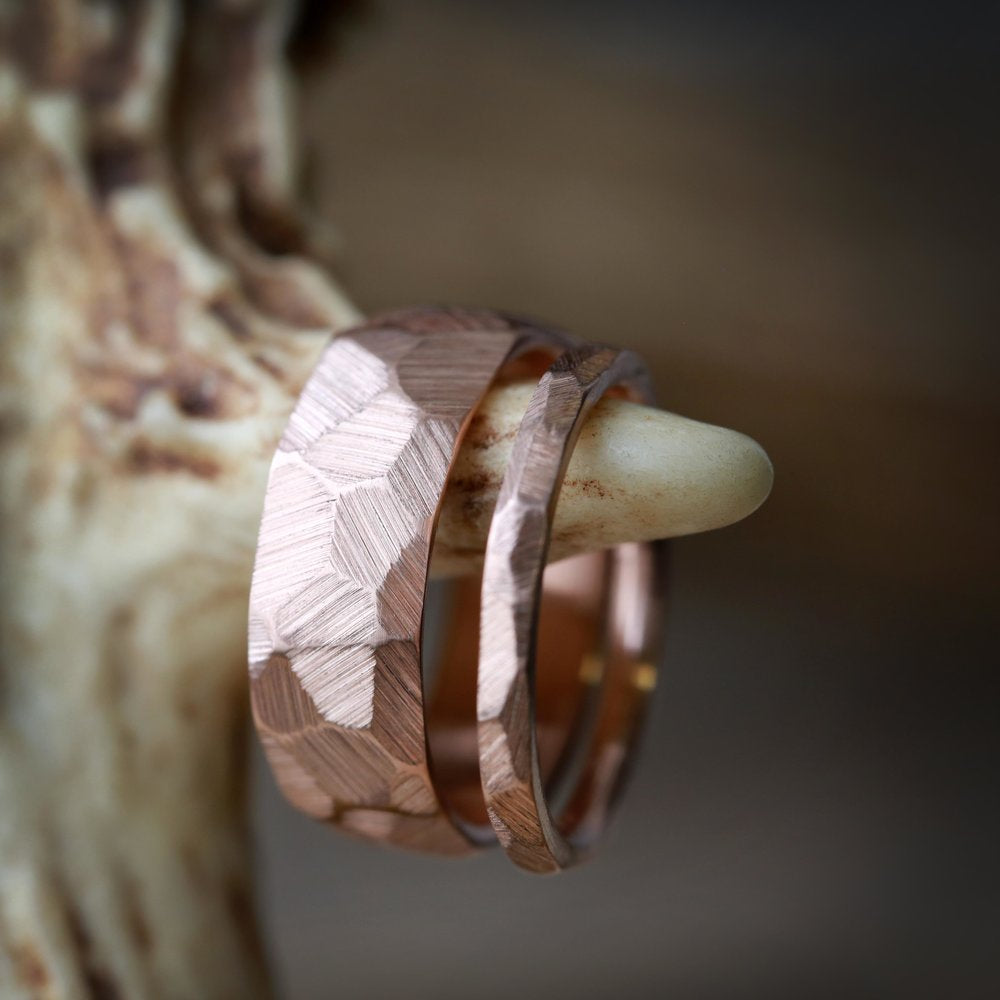 MATCHING SET OF FACETED WEDDING RINGS FEATURING TEXTURED 14K GOLD BANDS-16