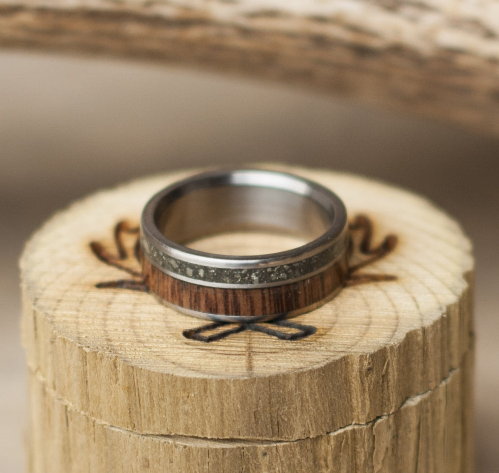 "RAPTOR" - PYRITE & WENGE WOOD INLAYS WEDDING BAND - READY TO SHIP-6