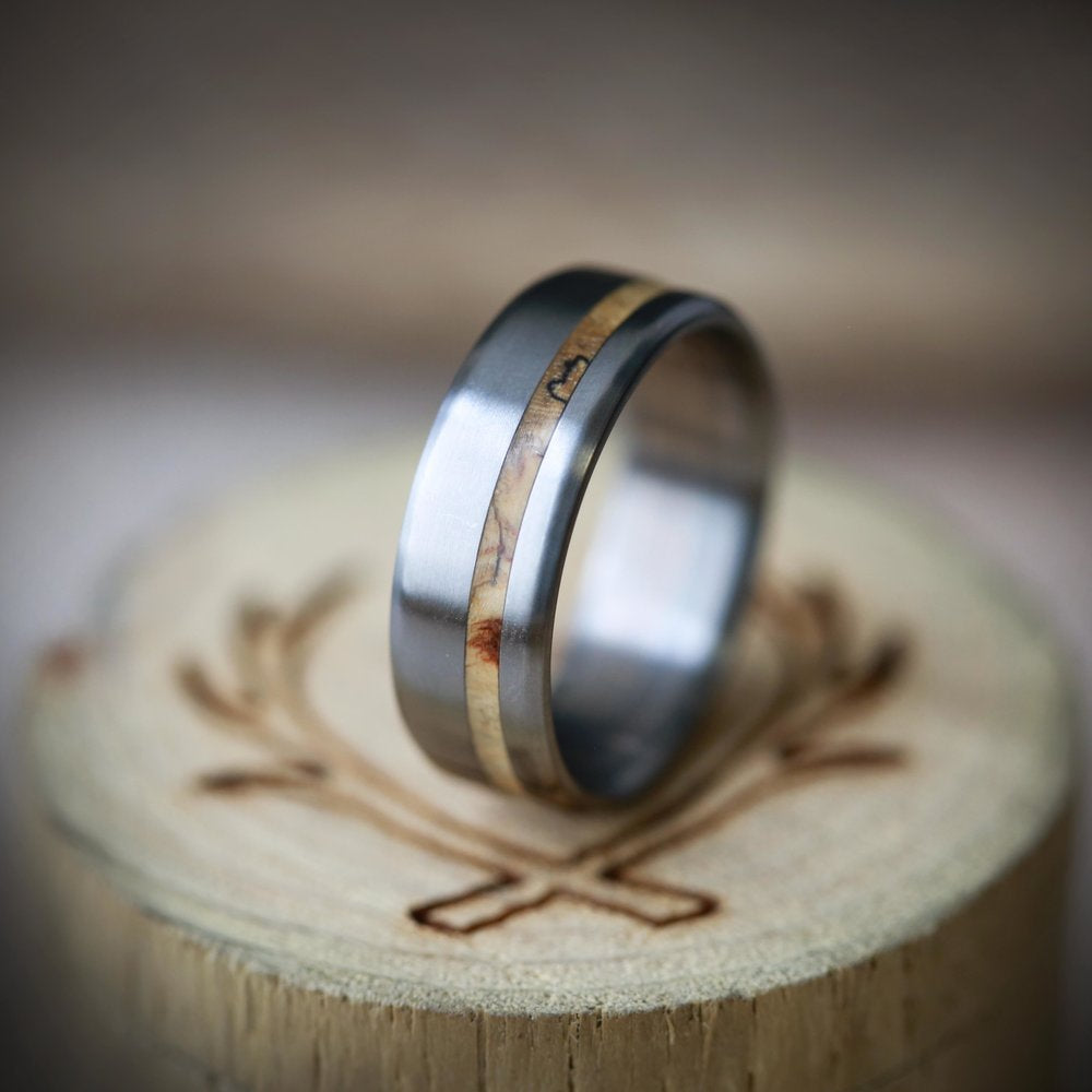 "VERTIGO" - OFFSET SPALTED MAPLE WEDDING BAND-10