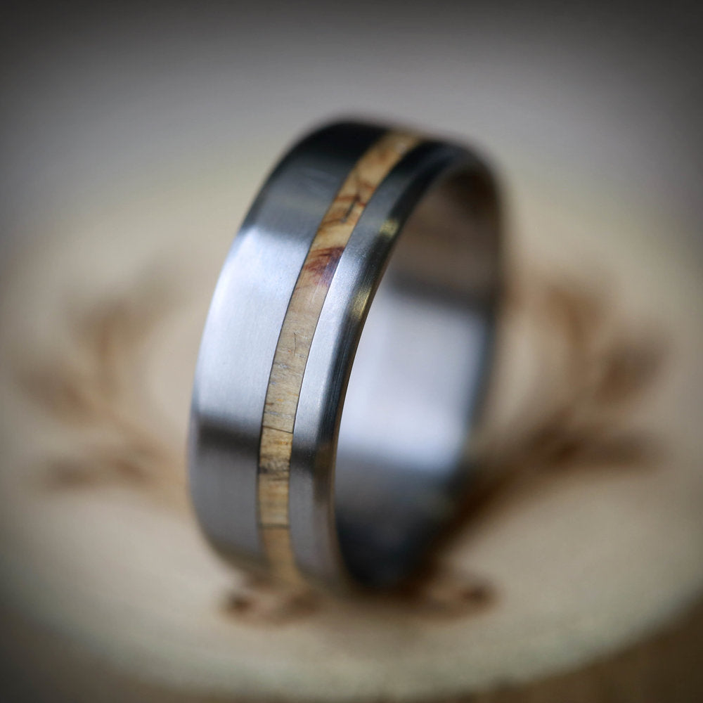 "VERTIGO" - OFFSET SPALTED MAPLE WEDDING BAND-13
