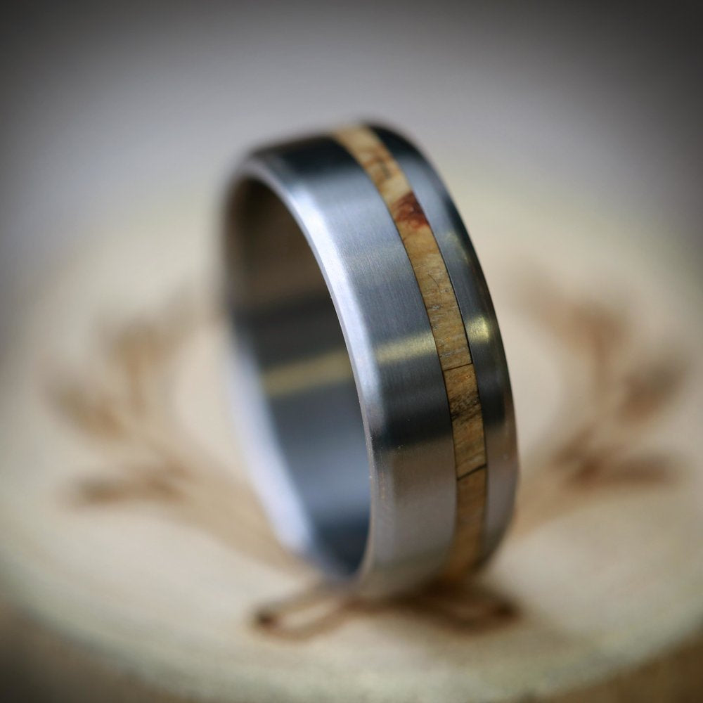 "VERTIGO" - OFFSET SPALTED MAPLE WEDDING BAND-8