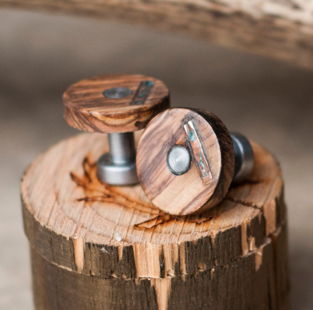AUTHENTIC BETHLEHEM OLIVE WOOD CUFFLINKS WITH PATINA COPPER INLAYS-4