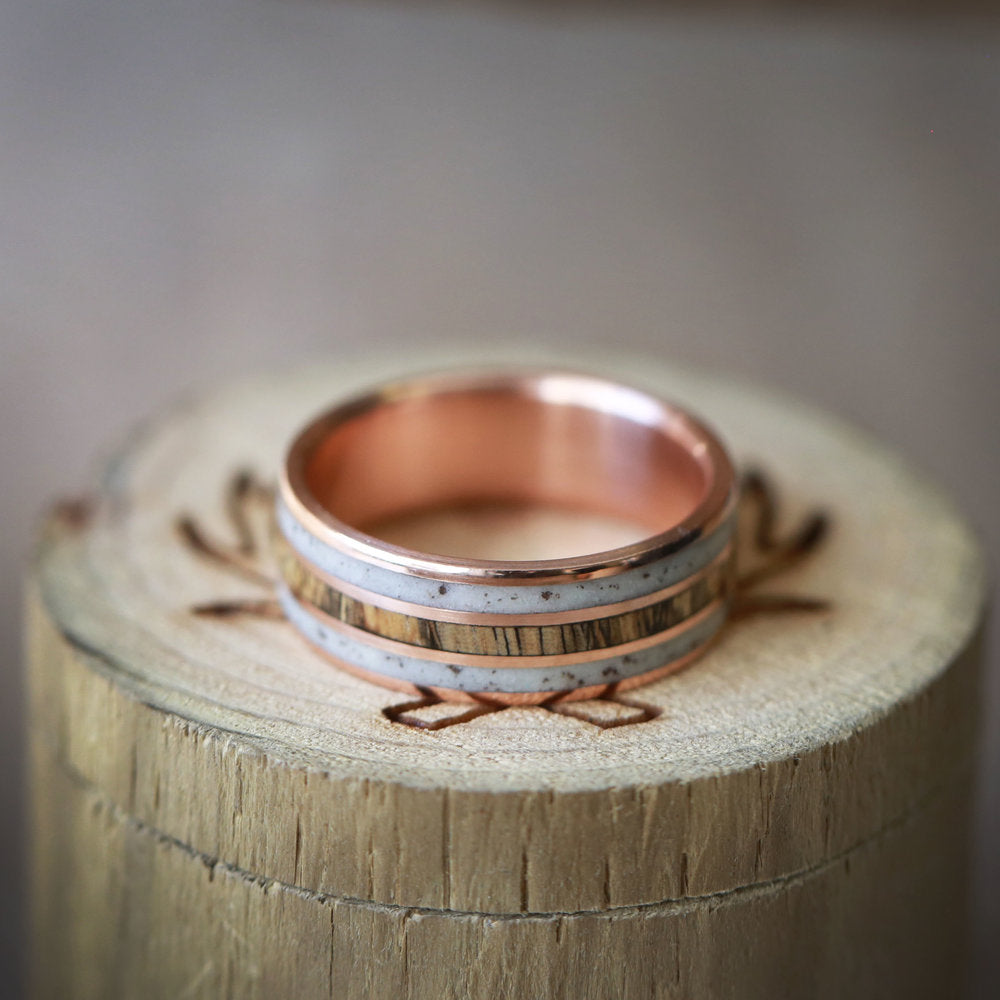 "RIO" - ANTLER & SPALTED MAPLE WEDDING RING FEATURING A 14K GOLD BAND-7