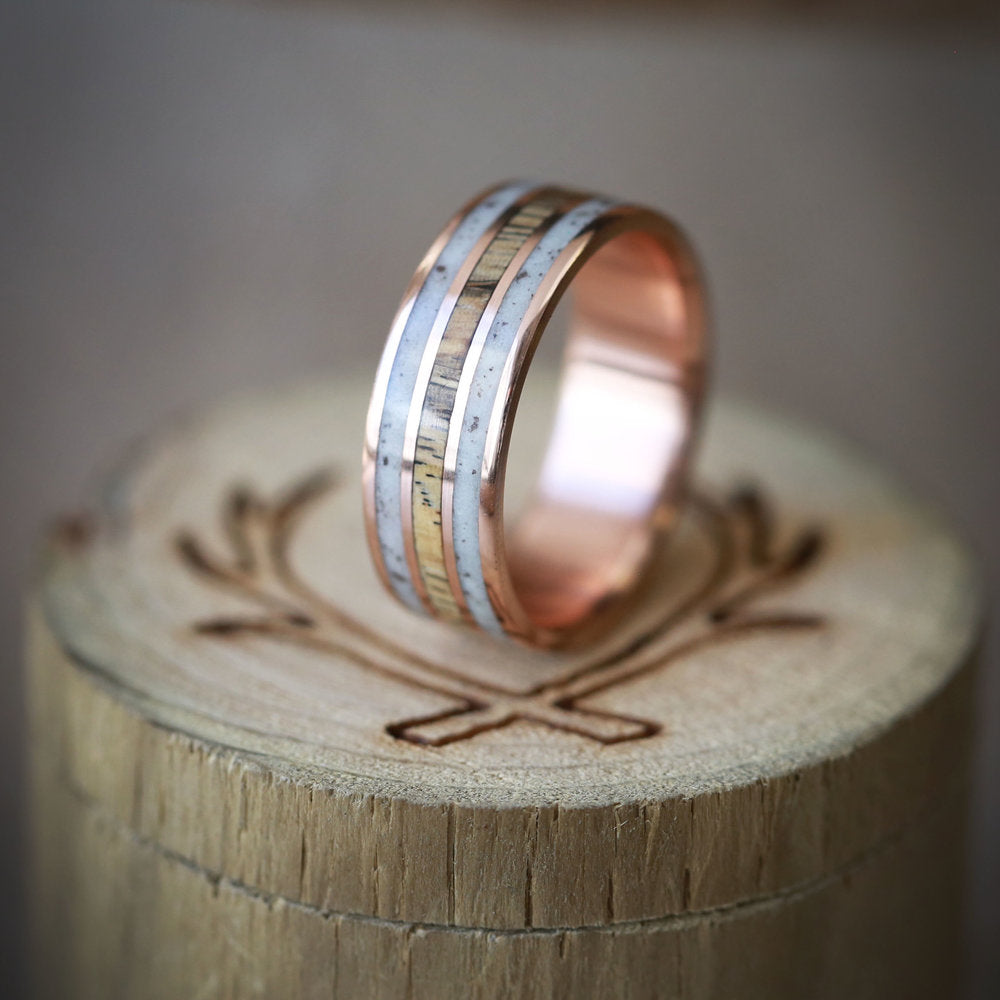 "RIO" - ANTLER & SPALTED MAPLE WEDDING RING FEATURING A 14K GOLD BAND-5