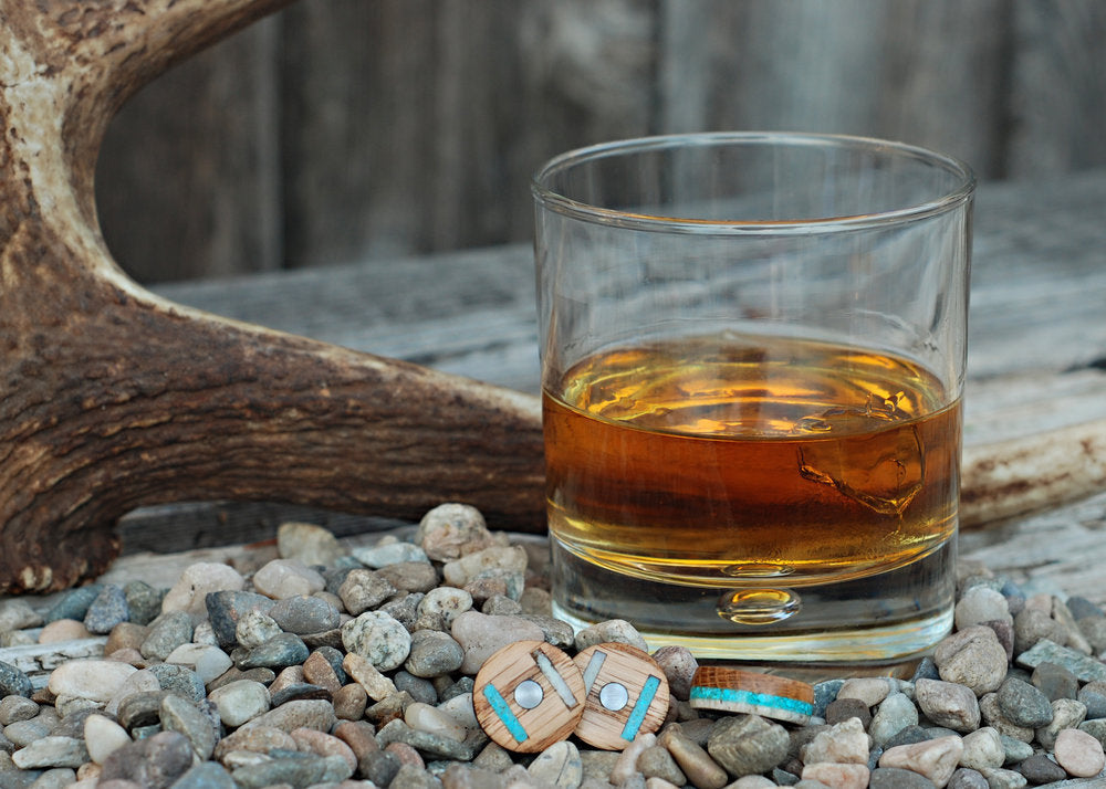 "ARGOS" - WHISKEY BARREL OAK, TURQUOISE & ANTLER WEDDING BAND - READY TO SHIP-11