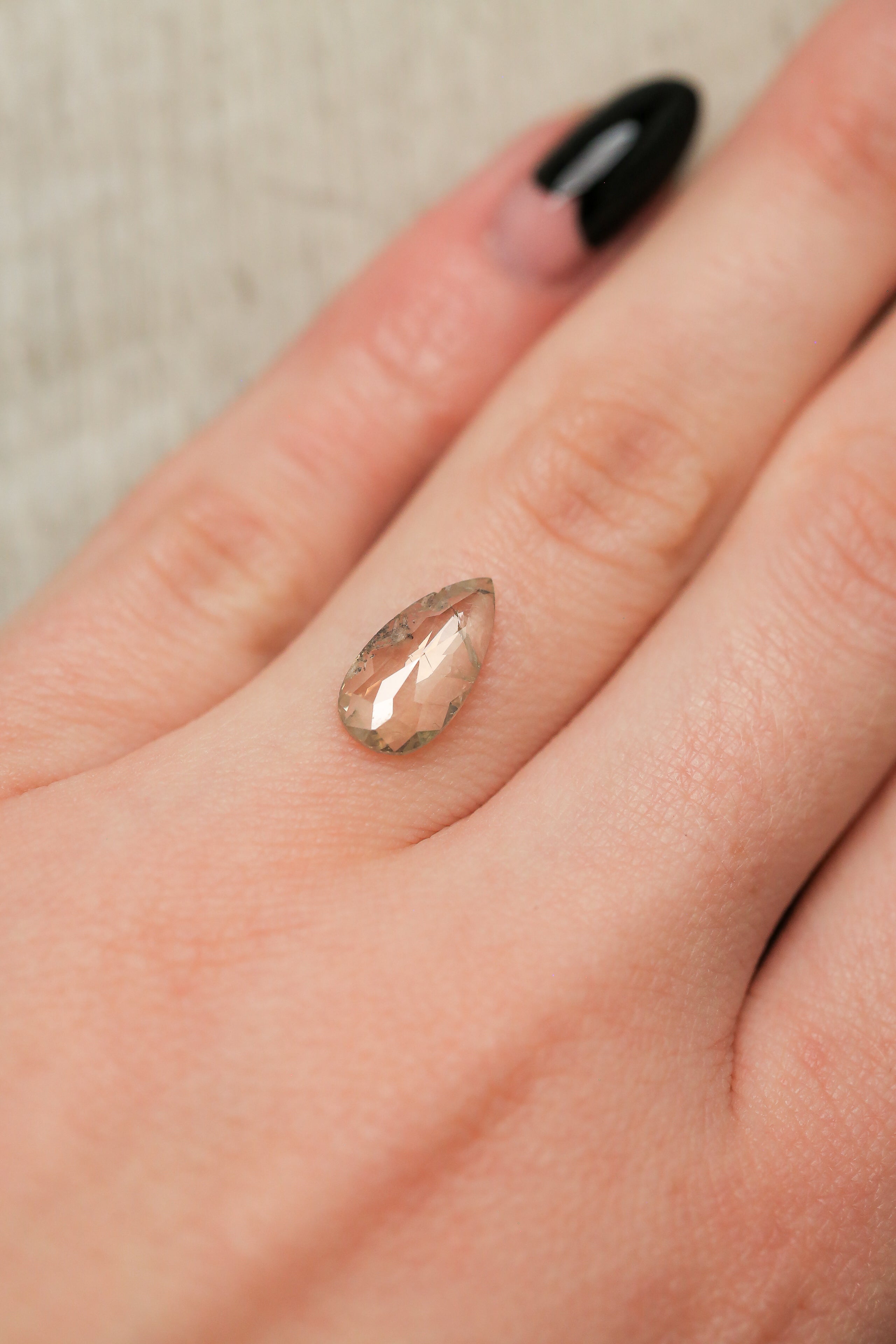 ONE-OF-A-KIND - "IMOGEN" - HALF BEZEL SOLITAIRE ENGAGEMENT RING WITH A PEAR ROSE CUT SALT & PEPPER DIAMOND-Staghead Designs