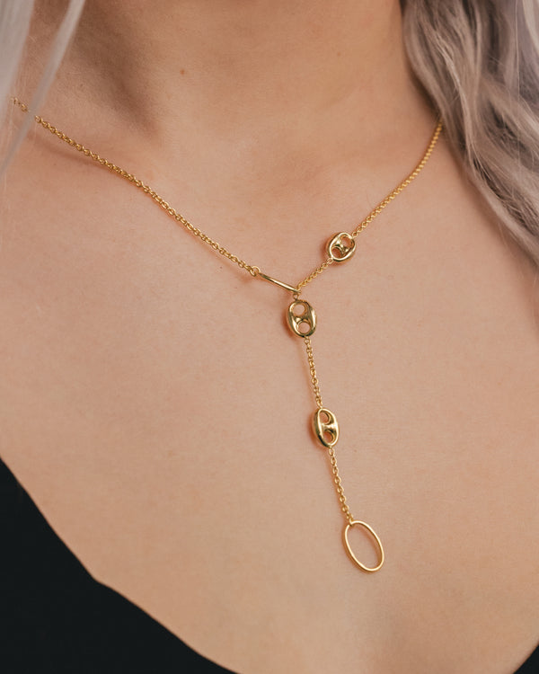CABLE SPLIT CHAIN WITH PUFF LINK STATIONS NECKLACE IN 14K YELLOW GOLD-5
