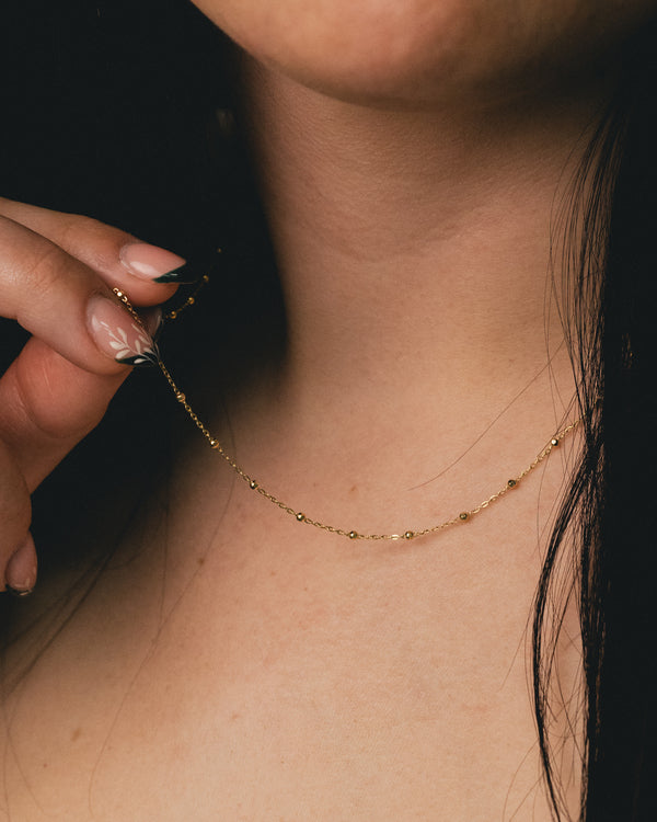 FACETED BEAD SATURN CHAIN NECKLACE IN 14K YELLOW GOLD-7