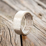 HAMMERED ANTLER LINED WEDDING RING - TITANIUM - SIZE 9 3/4-2