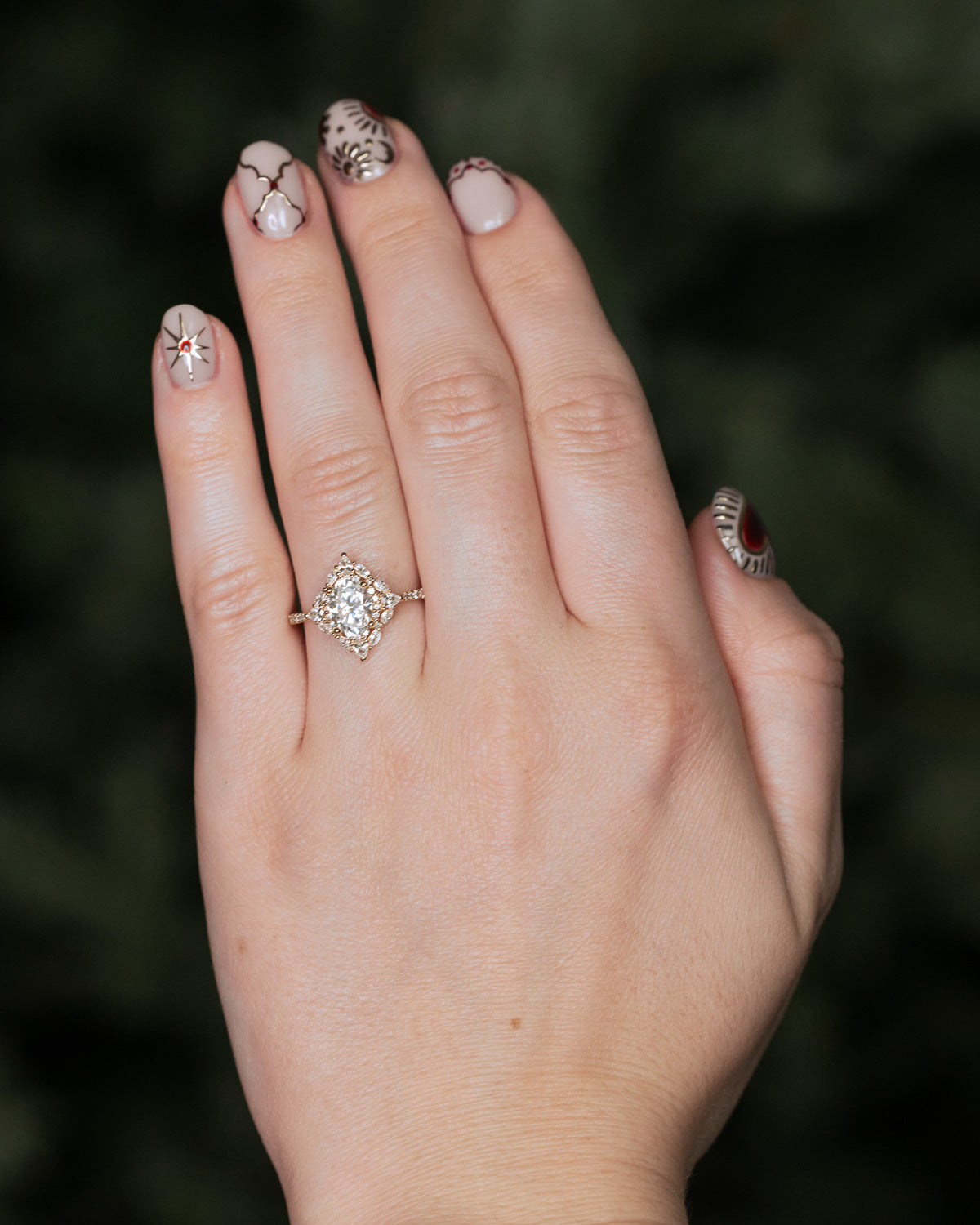 "NORTH STAR" - OVAL ENGAGEMENT RING WITH DIAMOND HALO - READY TO SHIP-Staghead Designs