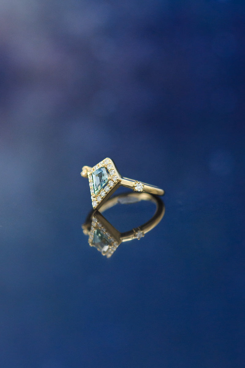 "LEIJA" - KITE CUT ENGAGEMENT RING WITH DIAMOND HALO & ACCENTS - MOUNTING ONLY - SELECT YOUR OWN STONE