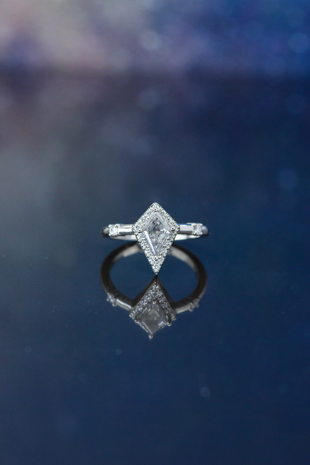 "LEIJA" - KITE CUT ENGAGEMENT RING WITH DIAMOND HALO & ACCENTS - MOUNTING ONLY - SELECT YOUR OWN STONE-7