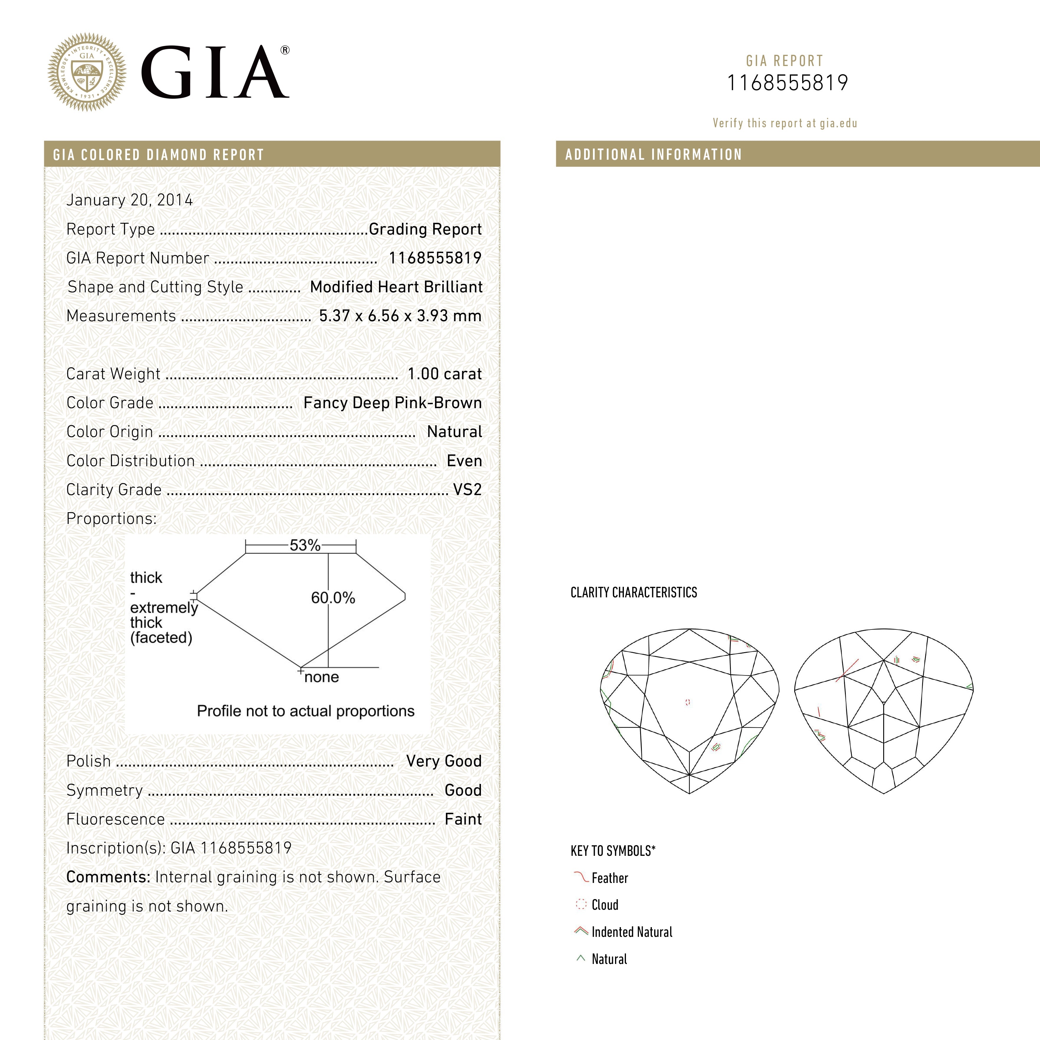 1.00ct 5.37x6.56x3.93mm GIA VS2 Fancy Deep Pink-Brown Heart Brilliant 🇦🇺 24116-01-Staghead Designs