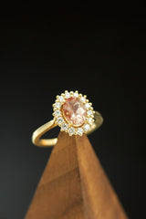 "MALINA" - OVAL OREGON SUNSTONE ENGAGEMENT RING WITH DIAMOND HALO-5