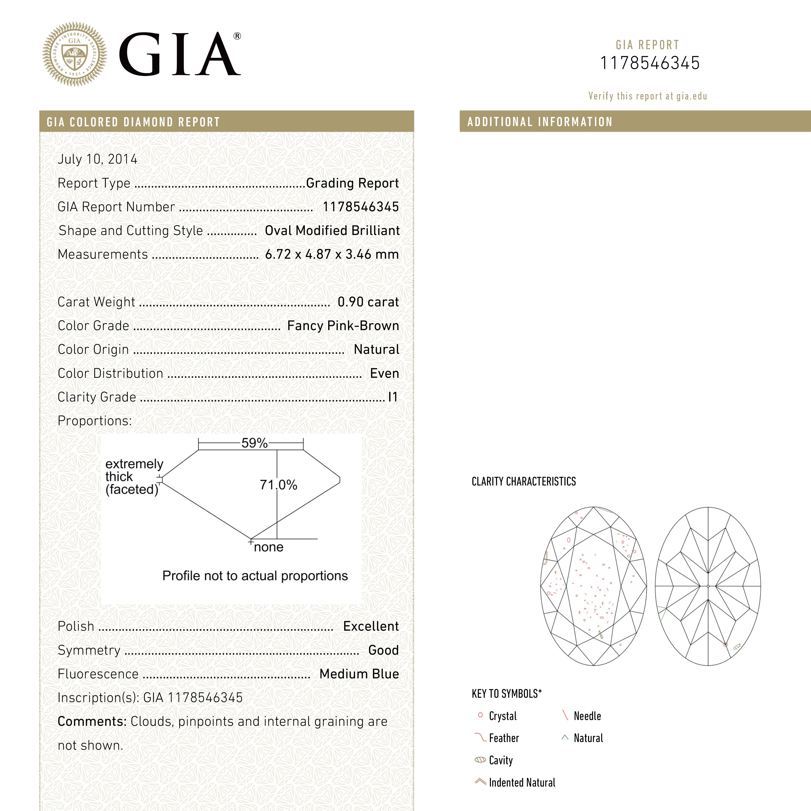 0.90ct 6.72x4.87x3.46mm GIA I1 Fancy Pink-Brown Oval Brilliant 🇦🇺 24092-01-Staghead Designs