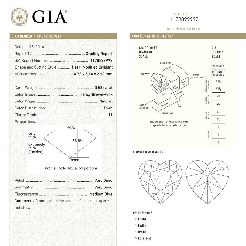 0.53ct 4.73x5.14x2.92mm GIA I1 Fancy Brown-Pink Heart Brilliant 🇦🇺 24115-01-Staghead Designs