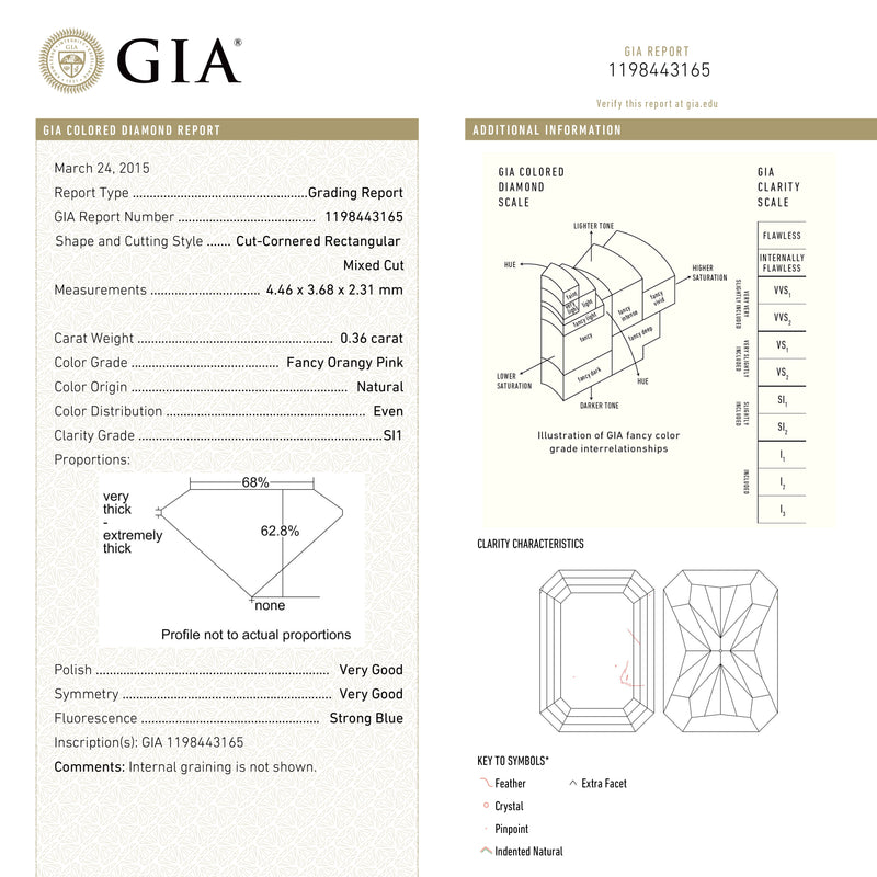 0.36ct 4.46x3.68x2.31mm GIA SI1 Fancy Orangy Pink Cut Corner Rectangle Brilliant 🇦🇺 24123-01-Staghead Designs