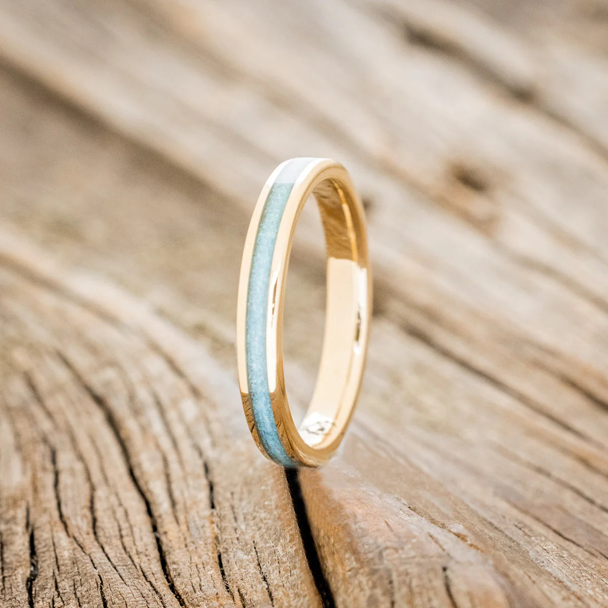 "Eterna" - Turquoise Stacking Band - 14K Yellow Gold (3mm) - Size 6 3/4