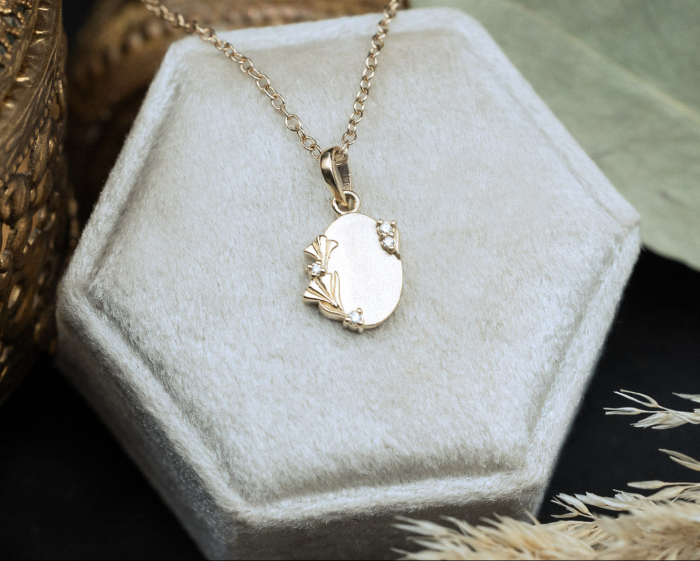 1/20CTW NATURAL DIAMOND ENGRAVABLE FLORAL NECKLACE-Staghead Designs