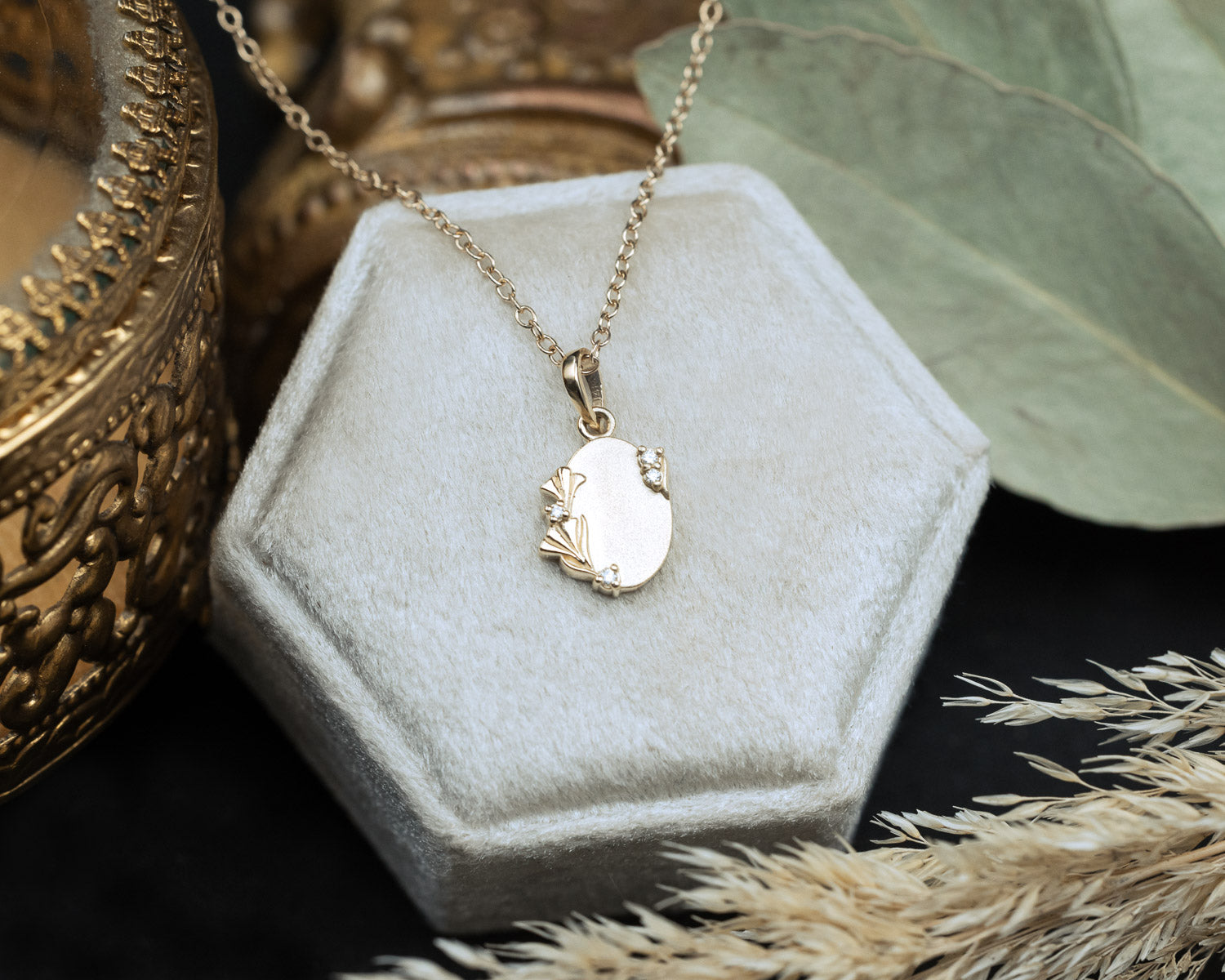 1/20CTW NATURAL DIAMOND ENGRAVABLE FLORAL NECKLACE-Staghead Designs