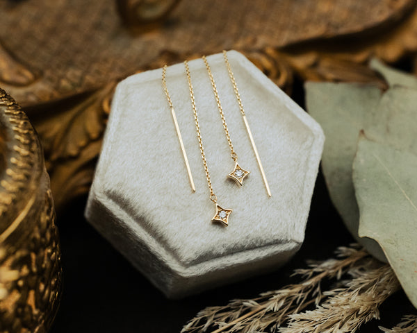 1/20 CTW NATURAL DIAMOND STAR THREADER EARRINGS IN 14K YELLOW GOLD-1