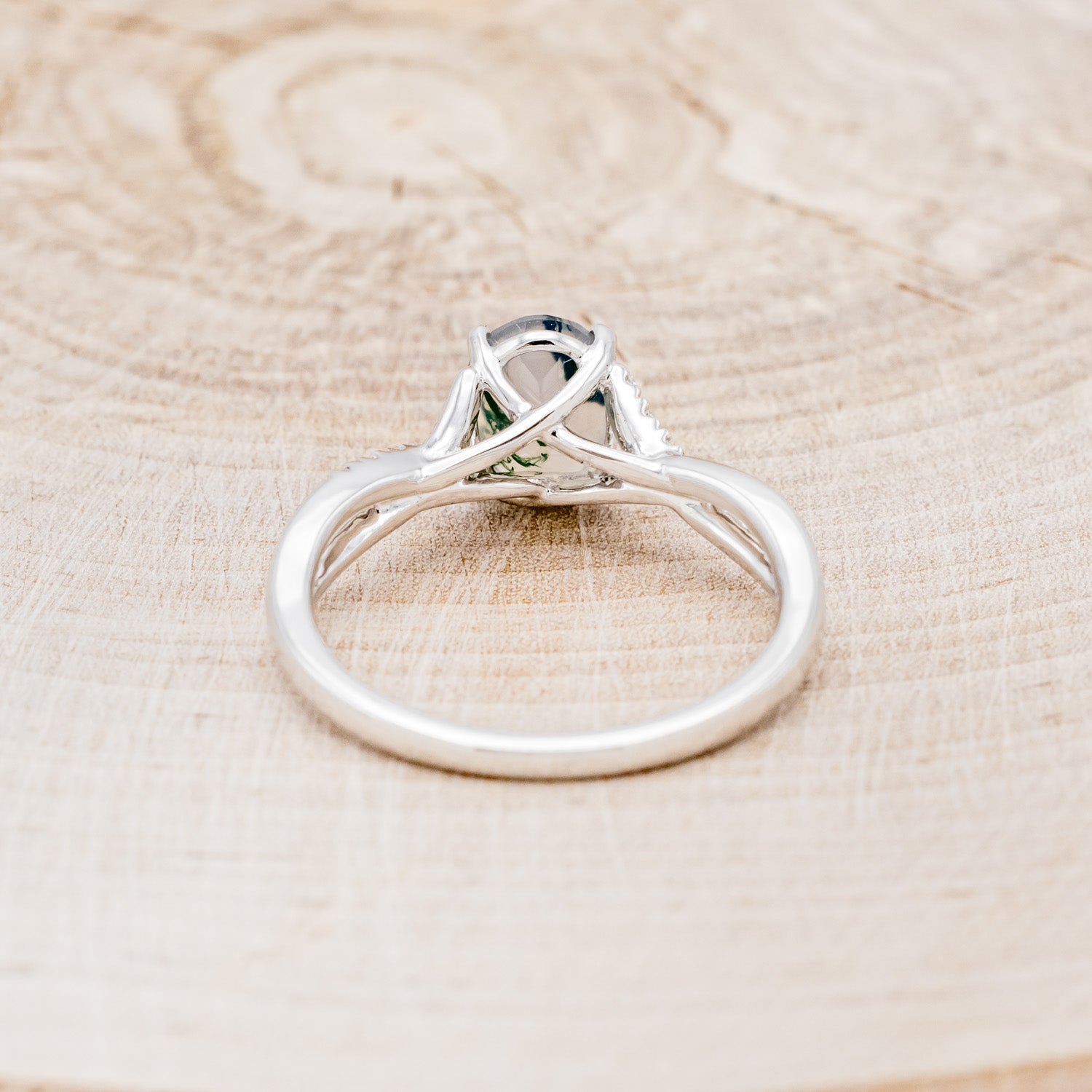 "ROSLYN" - OVAL MOSS AGATE ENGAGEMENT RING WITH DIAMOND ACCENTS - EXPEDITED-13