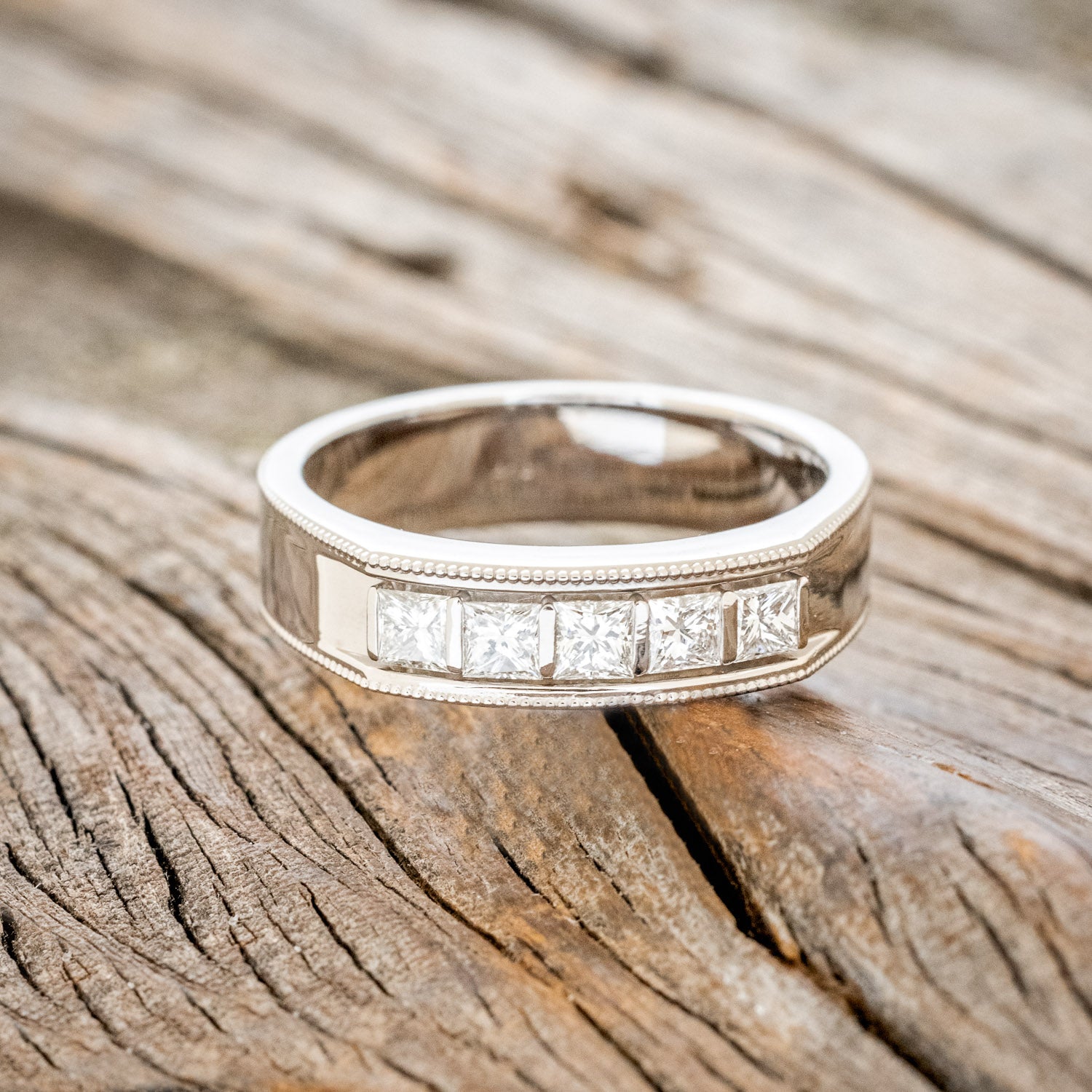 MILGRAIN PATTERN MEN'S ENGAGEMENT RING WITH DIAMOND ACCENTS-3