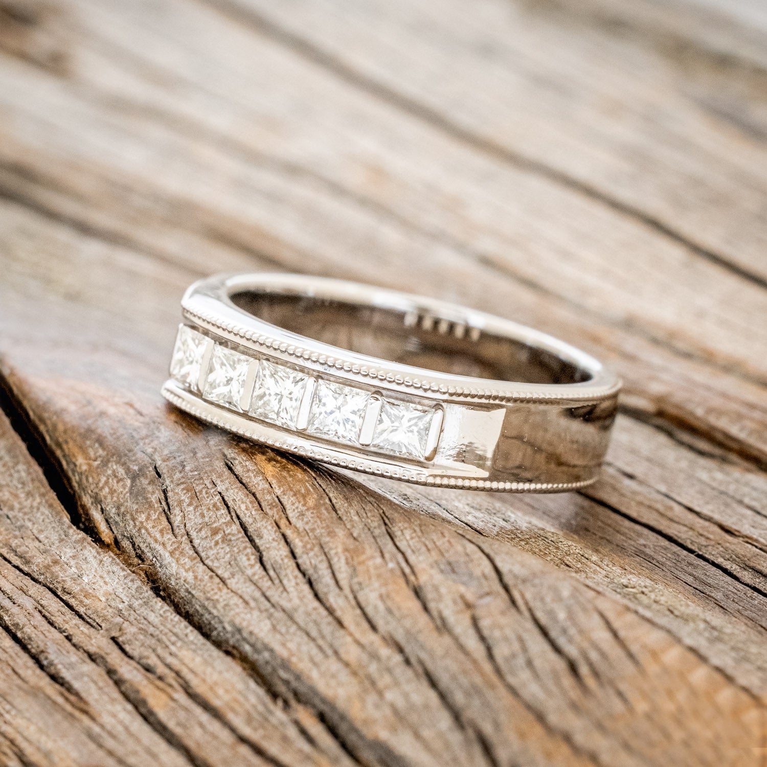 MILGRAIN PATTERN MEN'S ENGAGEMENT RING WITH DIAMOND ACCENTS-2