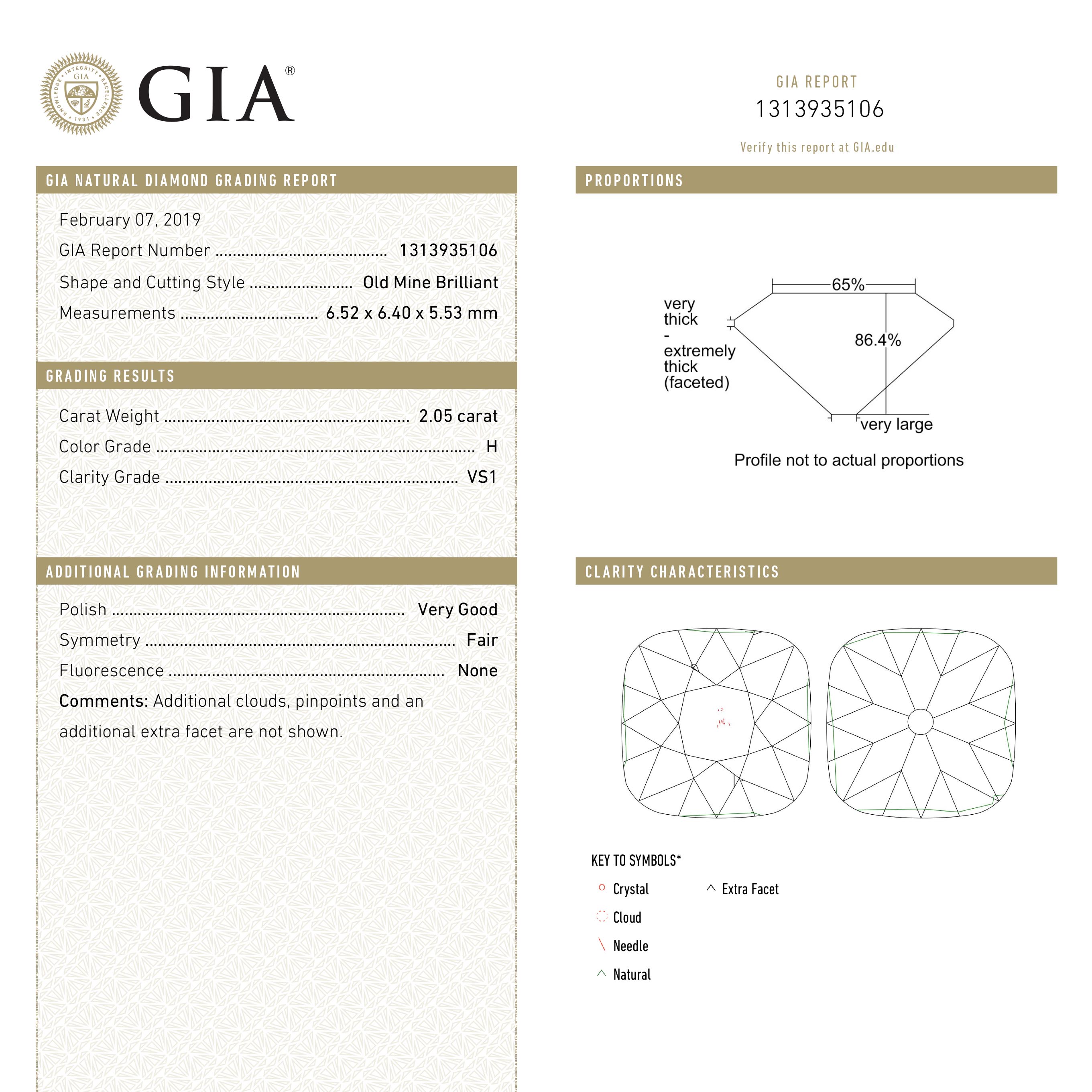 2.05ct 6.52x6.40x5.53mm GIA VS1 H Modern Antique Old Mine Cut 27129-01-Staghead Designs