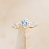 "STARLA" - ROUND CUT AQUAMARINE ENGAGEMENT RING WITH STARBURST DIAMOND HALO & TRACER-25