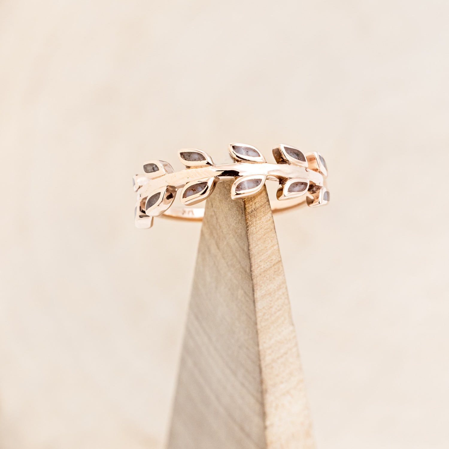 14K GOLD LEAF RING WITH ANTLER INLAYS-1