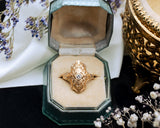 ANTIQUE ART DECO 14K YELLOW GOLD DIAMOND FILIGREE SHIELD RING-Staghead Designs