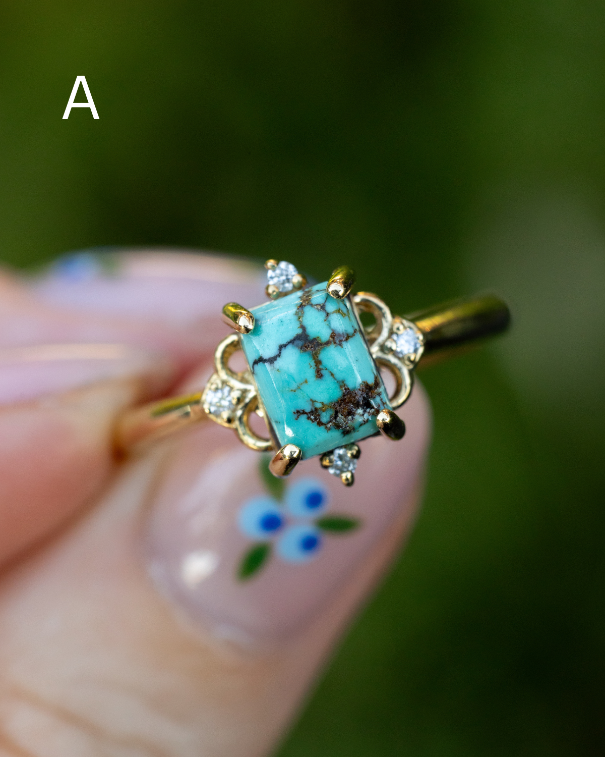 "ZELLA" - EMERALD CUT TURQUOISE ENGAGEMENT RING WITH DIAMOND ACCENTS - READY TO SHIP-Staghead Designs